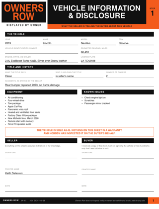 Vehicle Information & Disclosure