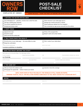 Post-Sale Checklist